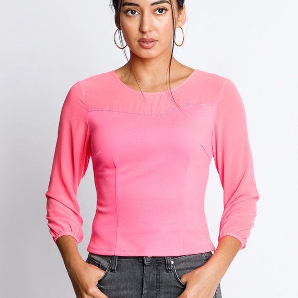 Hot Pink Mesh Top Blouse - Picture 1 of 3